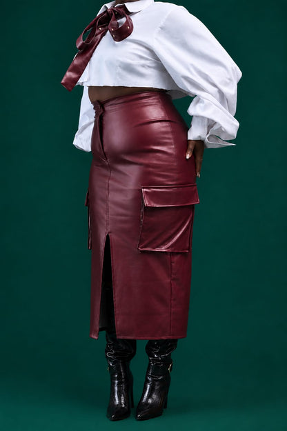 “Bordeaux Allure” Vegan Cargo Skirt
