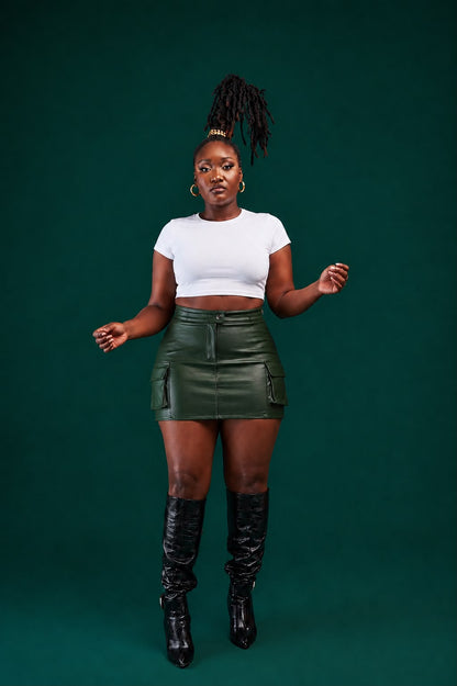 “Emerald Icon” Vegan Mini Cargo Skirt