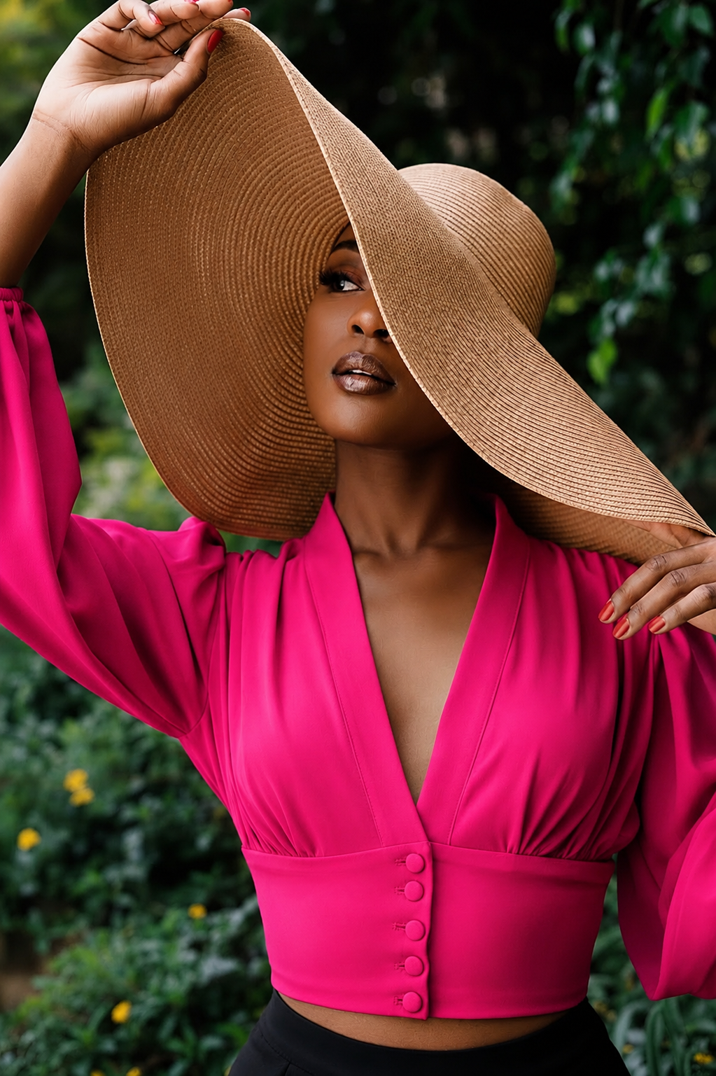 "Sahara" Lantern Sleeve Blouse- Hot pink