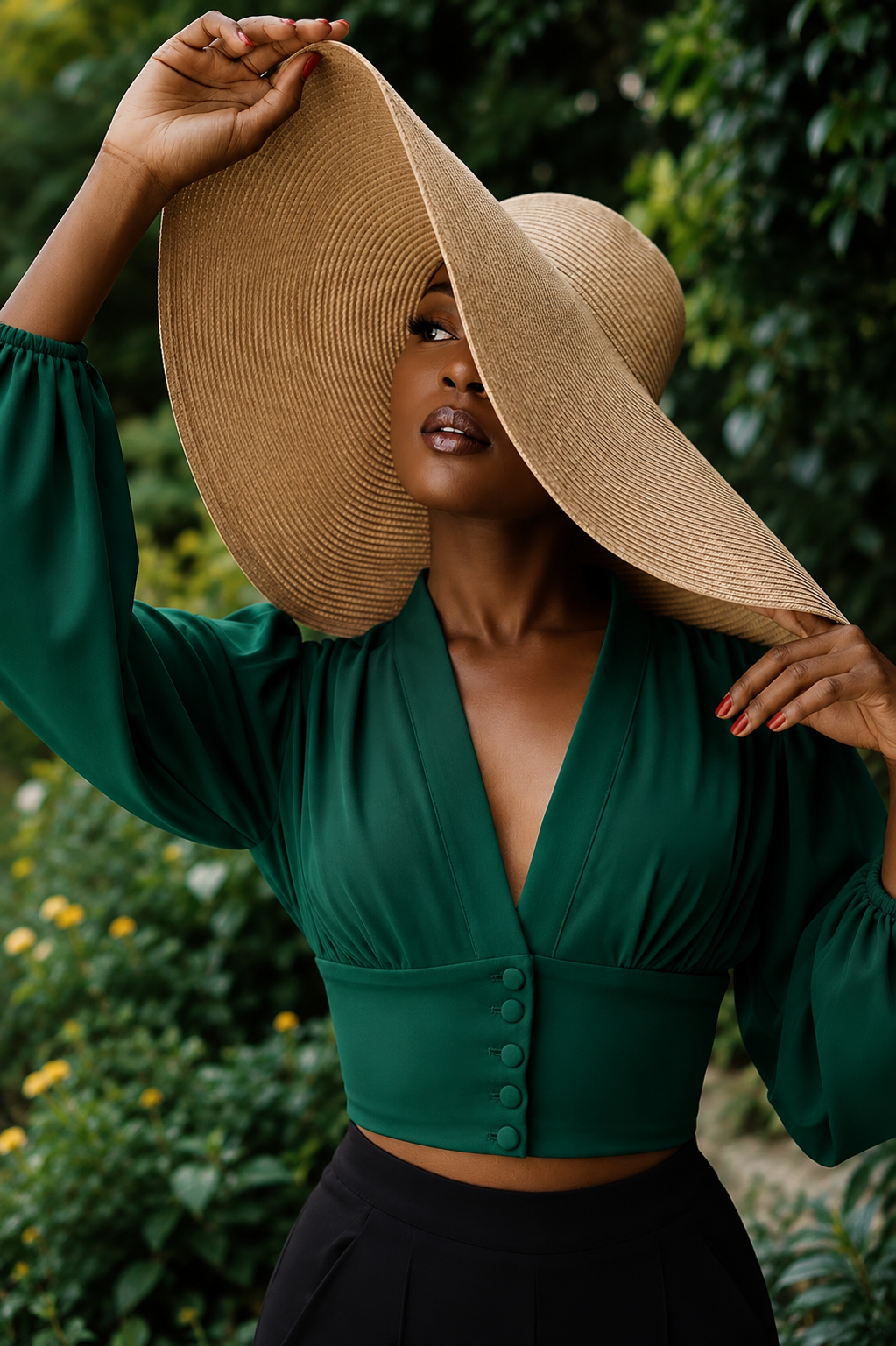 "Sahara" Lantern Sleeve Blouse- Emerald Green