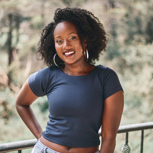 “Basic” Navy Cap Sleeve Crop Top