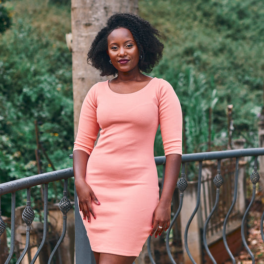 ''Peach and Love” Bodycon Ribbed Dress