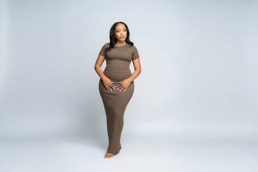 "Sweet Pea" Bodycon Ribbed Dress- Dry Cocoa