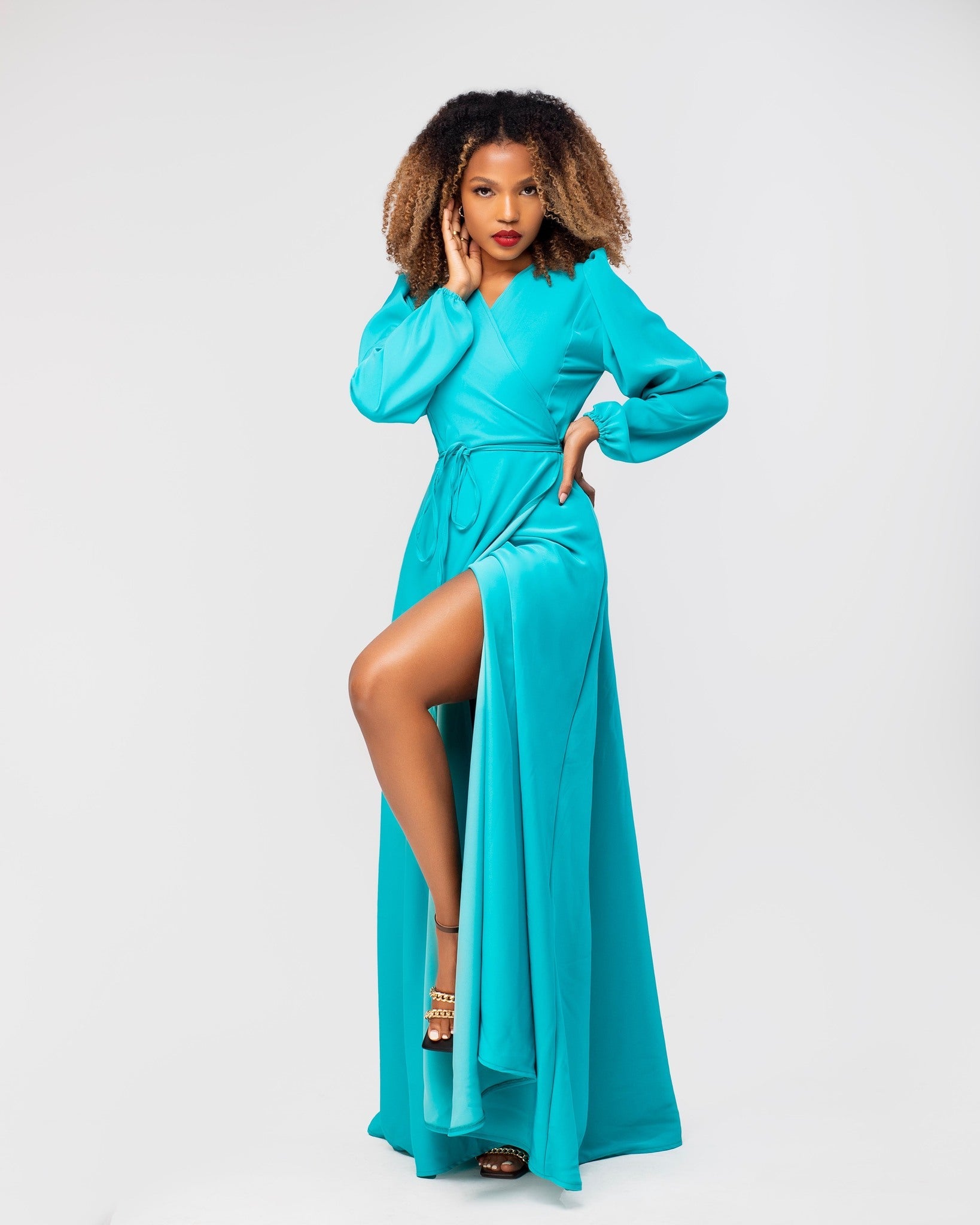 Santana Wrap Maxi Dress-Turquoise