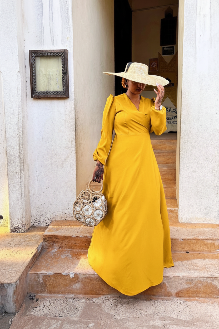 Santana Wrap Maxi Dress-Mustard