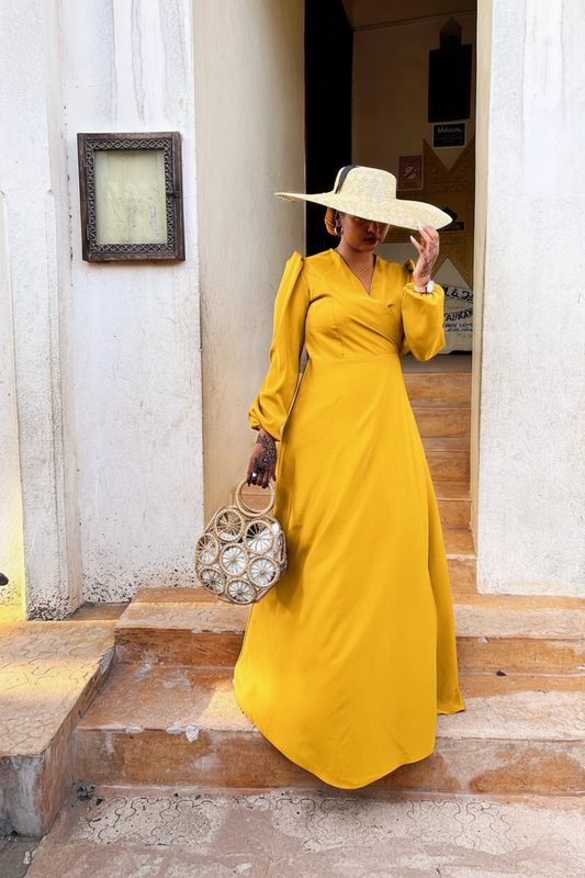 Santana Wrap Maxi Dress-Mustard
