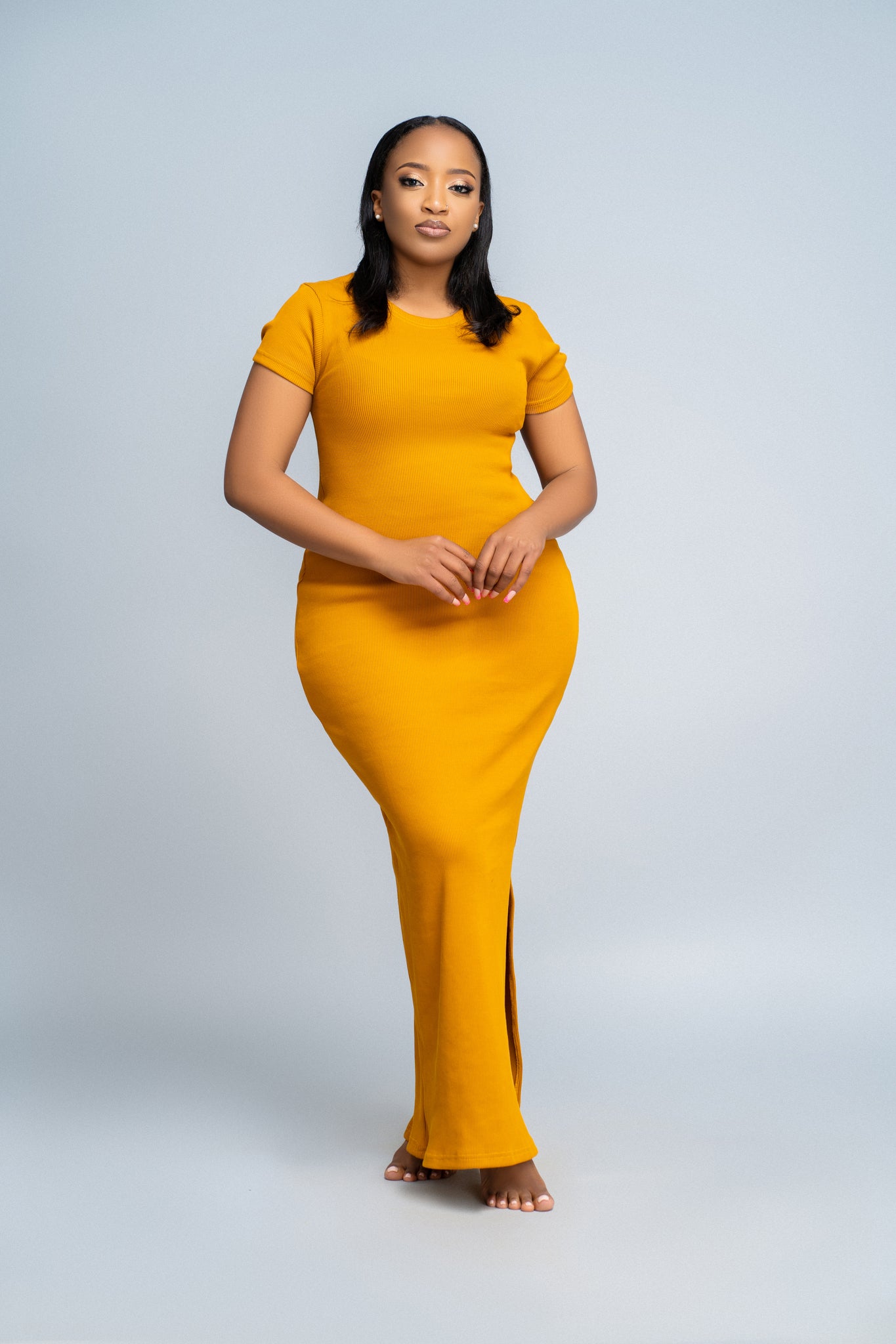 "Sweet Pea" Bodycon Ribbed Dress- Mustard