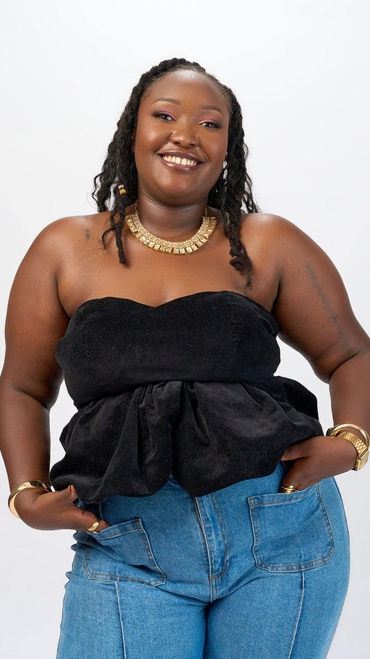 "Black Panther" Peplum Top- Corduroy