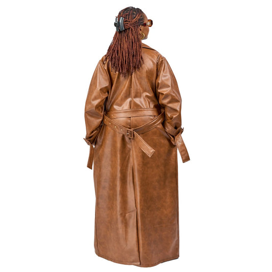 “Caramel Code” Vegan Leather Trench Coat