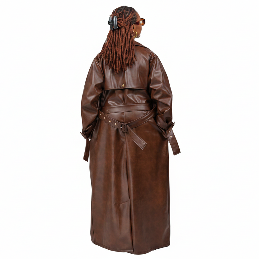 “Espresso Edit” Vegan Leather Trench Coat