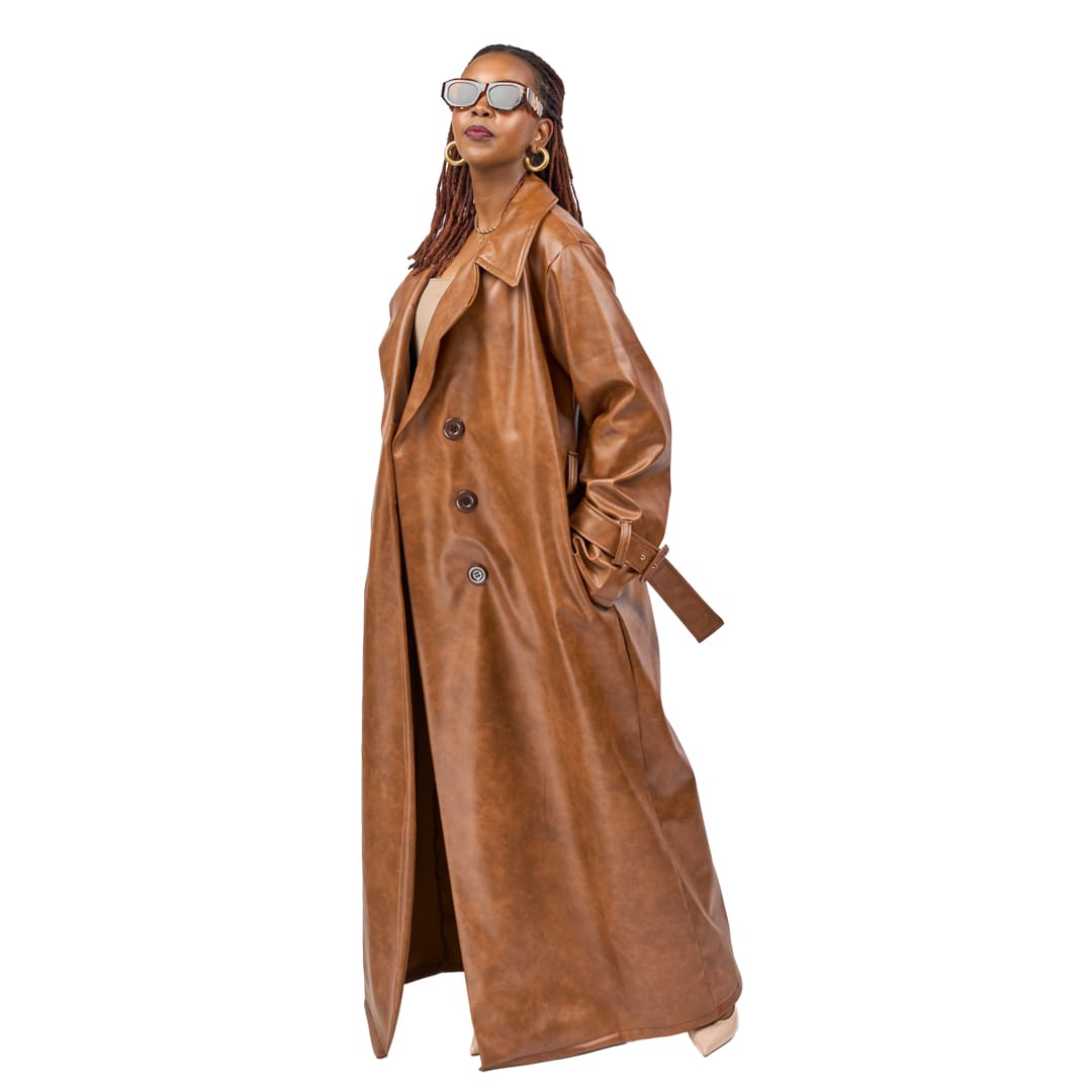 “Caramel Code” Vegan Leather Trench Coat