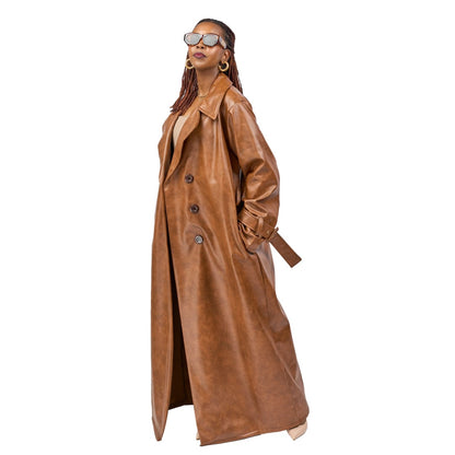 “Caramel Code” Vegan Leather Trench Coat