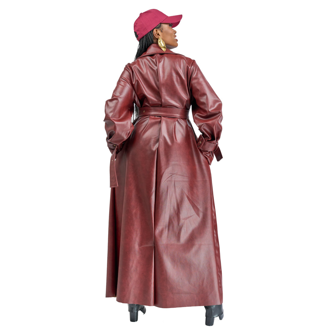 “Bordeaux Energy” Vegan Leather Trench Coat