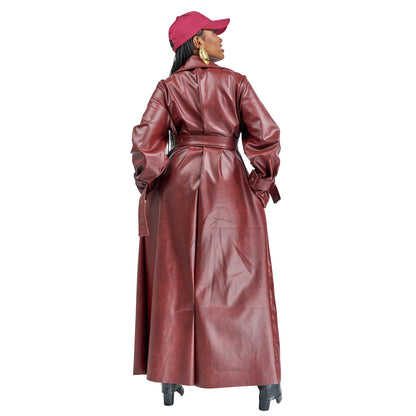 “Bordeaux Energy” Vegan Leather Trench Coat