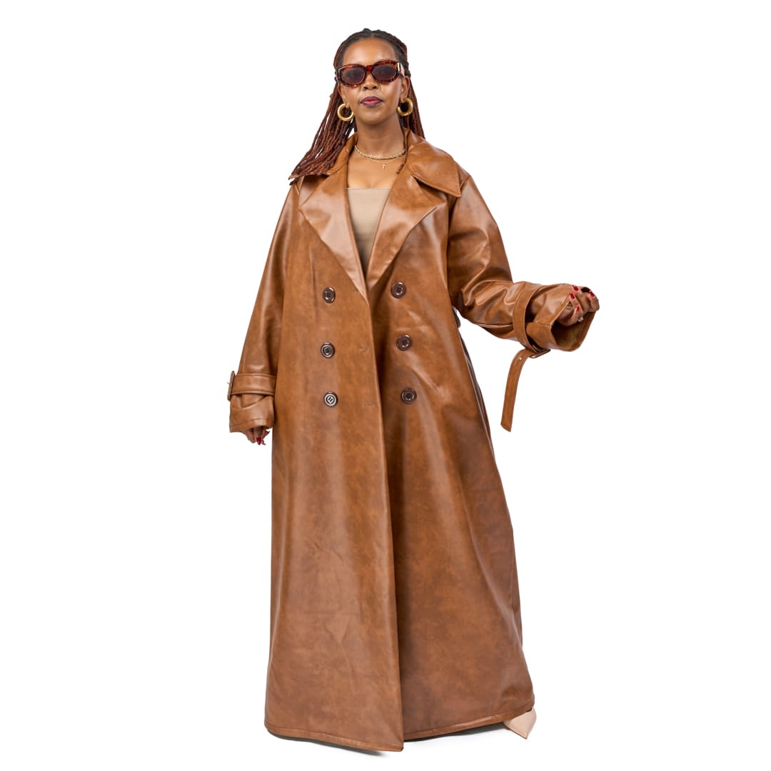 “Caramel Code” Vegan Leather Trench Coat