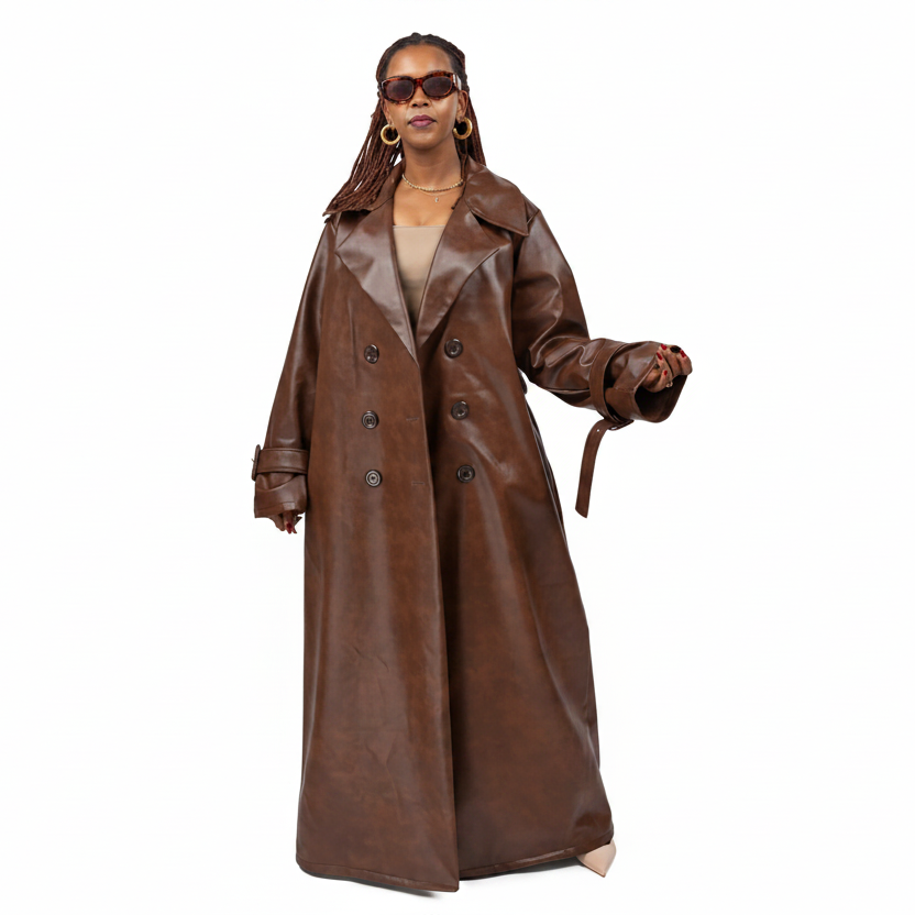 “Espresso Edit” Vegan Leather Trench Coat