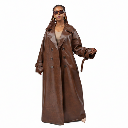“Espresso Edit” Vegan Leather Trench Coat