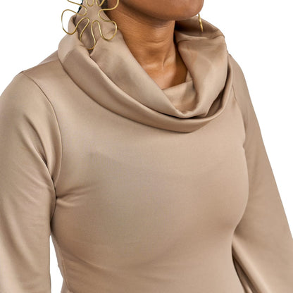 "Neyx" Cowl Neck Lantern Sleeve Bodycon - Taupe