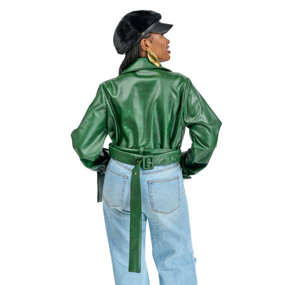 “Forest after Dark” Vegan Leather Crop Trench Coat