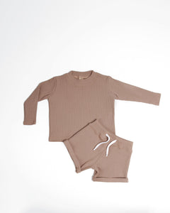 "Butter Cup" Ribbed Short Set- Soft Brown
