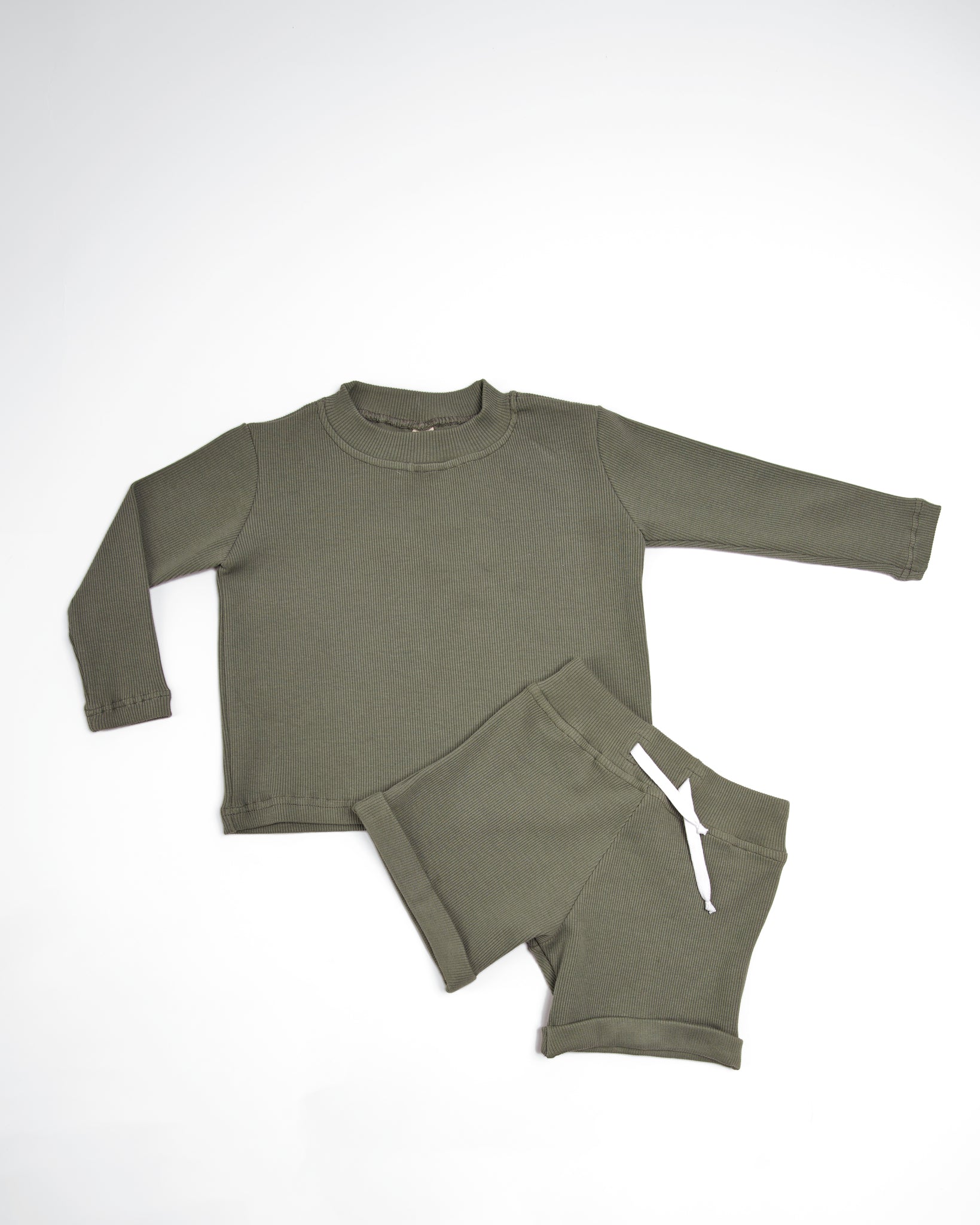 "Butter Cup" Ribbed Short Set- Sage