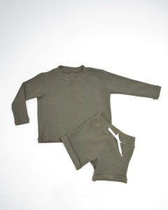 "Butter Cup" Ribbed Short Set- Soft Brown