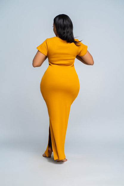 "Sweet Pea" Bodycon Ribbed Dress- Mustard