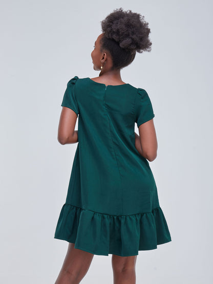 “Malindi" Tunic Dress with Ruffle- Emerald