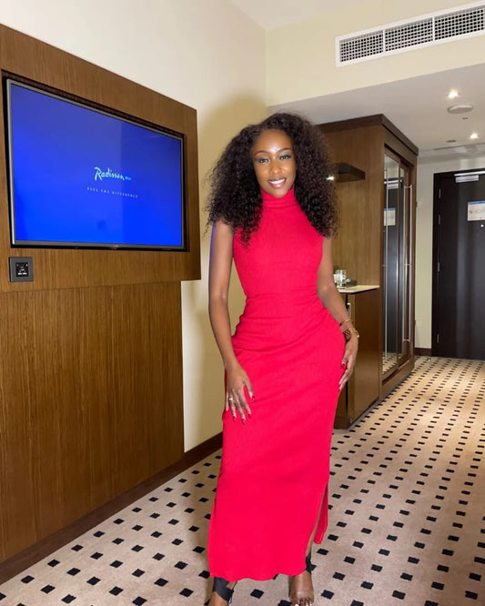 "Pure Vibes" Turtle neck Bodycon dress -Red