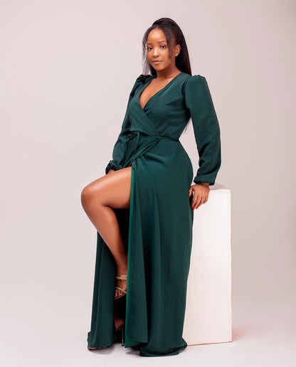Santana" Wrap Maxi Dress- Emerald Green Zia Africa Santana" Wrap Maxi Dress- Emerald Green Zia Africa