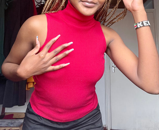 “Basic” Red Ribbed Turtle Neck