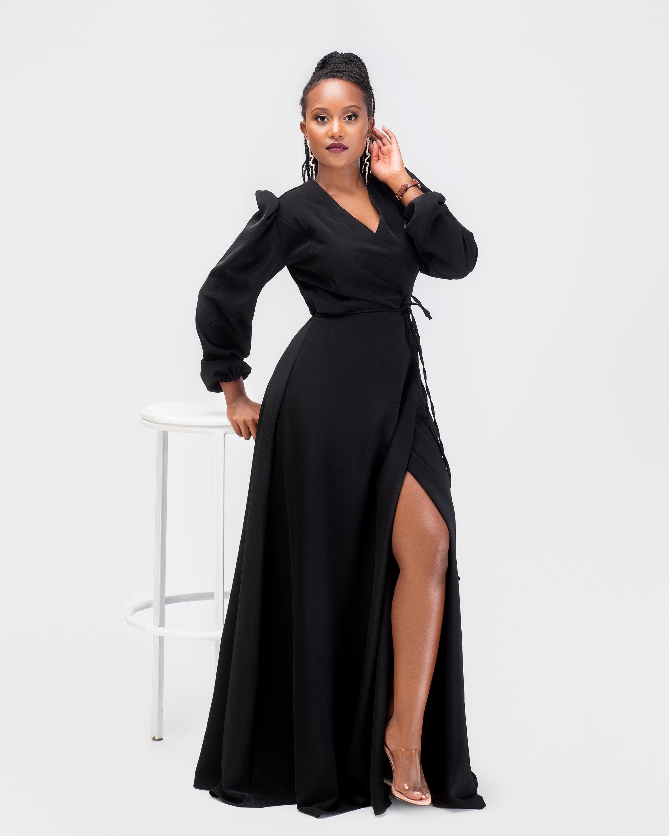“Santana" Wrap Maxi Dress- Black