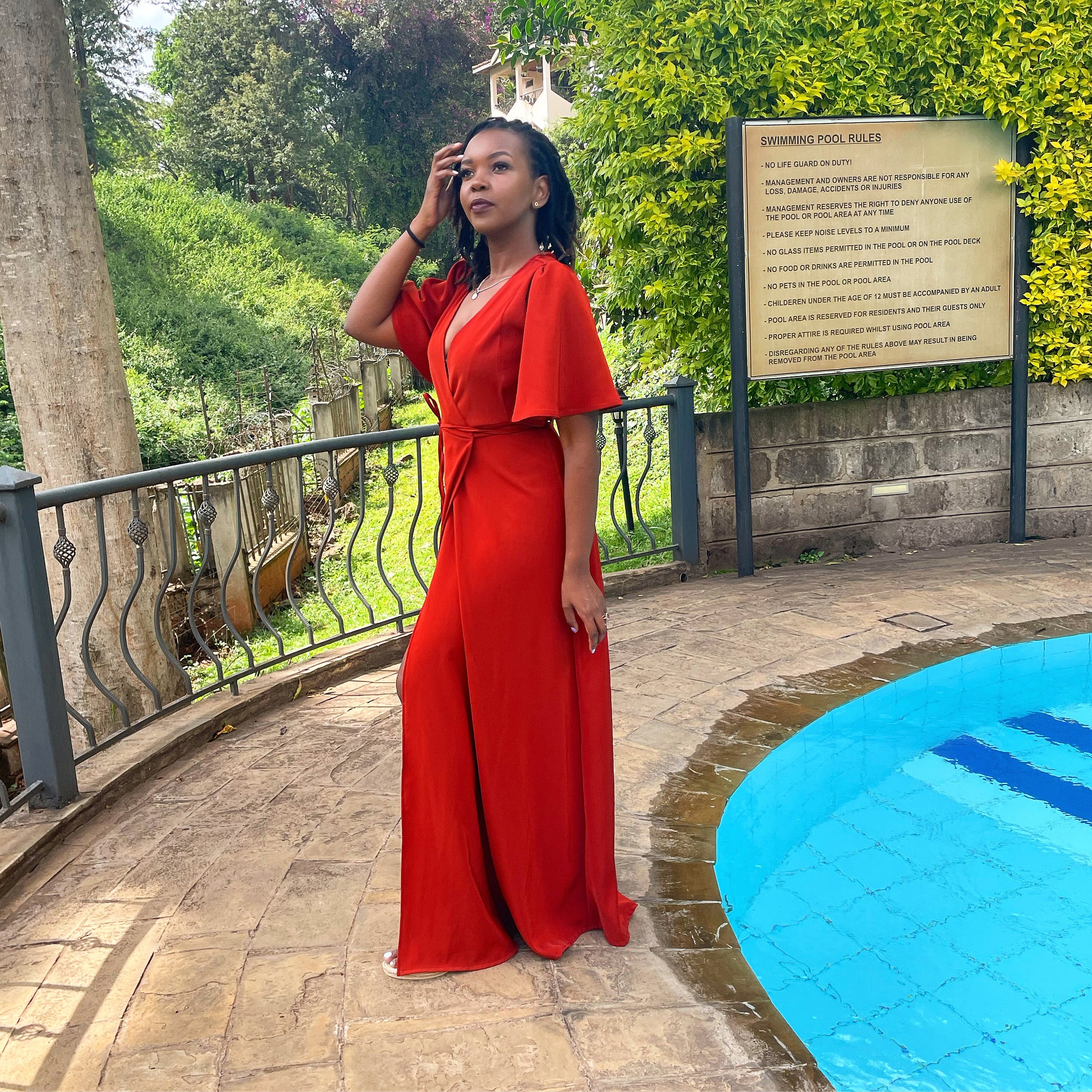 burnt orange wrap maxi dress Ruffle Wrap Maxi Dress